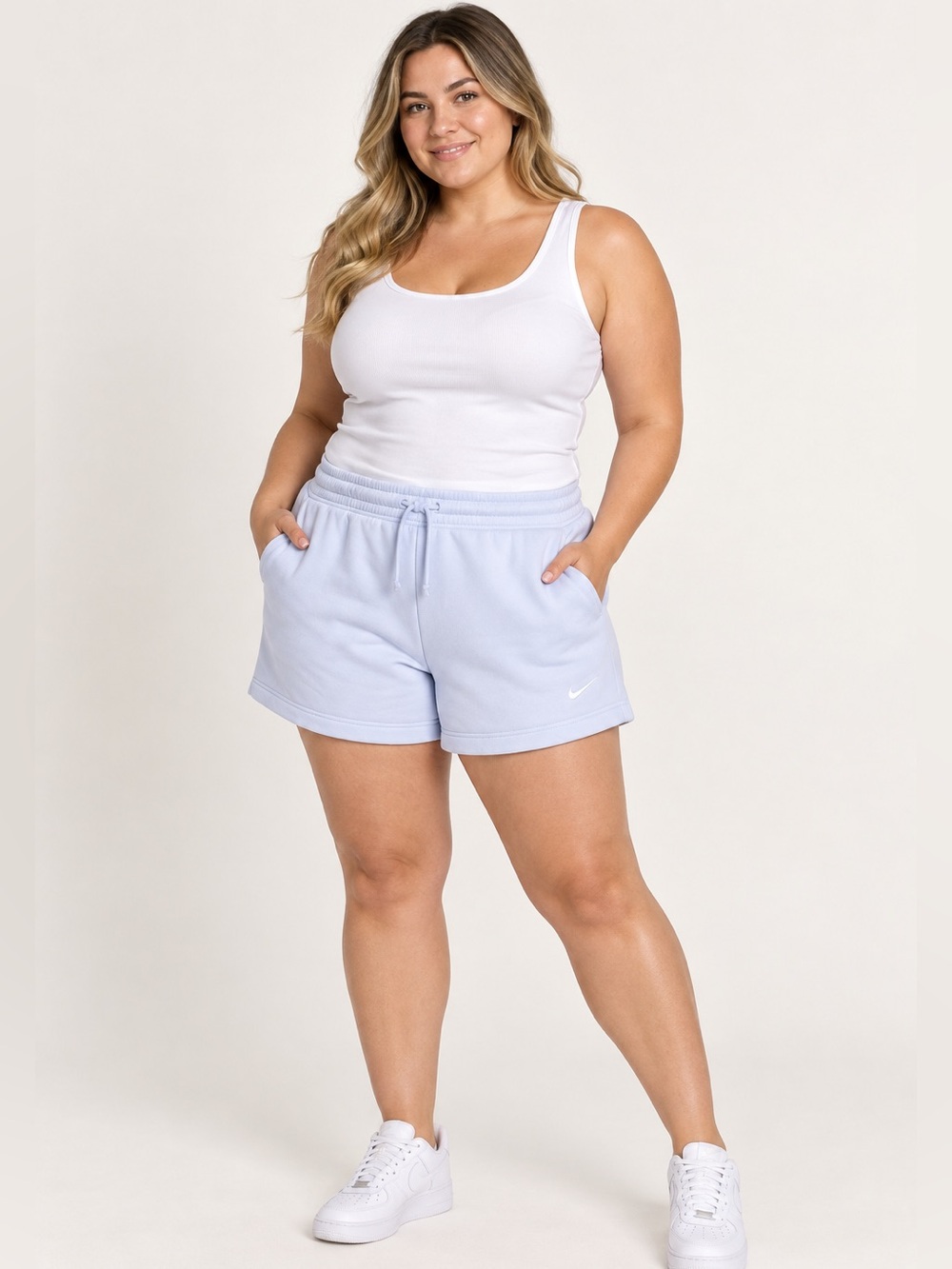 #937 Nike Mid Rise 4 Inch Fleece Shorts Pale Blue XL NWT